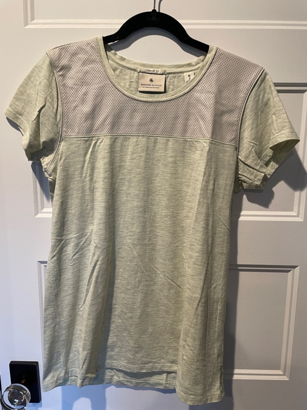 New without tags: Maison Scotch Sage Green Perforated Yoke Tee